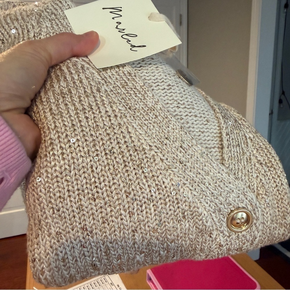 Marled Textured Knit Cardigan Sweater SMALL Oatmeal Coastal Cottage Quiet Luxury - Picture 13 of 13